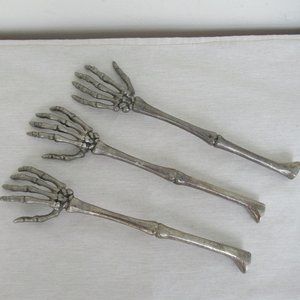 Lot 3 PCS Halloween Decorations Skeleton Arm Realistic Made of Metal Silver Tone